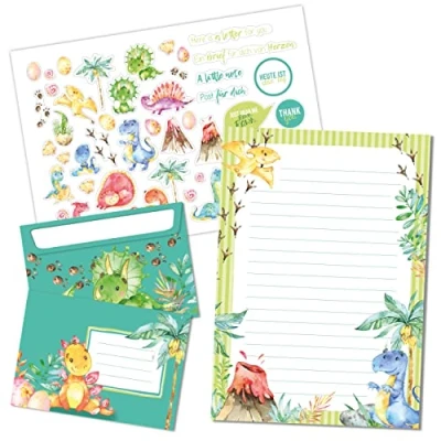 Abbildung von PAPIERDRACHEN Briefpapier Briefblock Set 50 bunt bedruckte Briefbögen Briefpapier, mit Stickerbogen 20 Umschläge