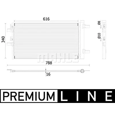 Abbildung von MAHLE ORIGINAL AC 895 000P Klimakondensator mit Trockner 10mm 8mm 616mm BMW: 2 Active Tourer, X1, X2