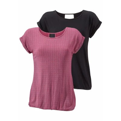 Abbildung von Lascana 2 pack Tshirt print beeregemustert+schwarzuni, Damen, Größe: 32/34, Beere gemustert+schwarz uni