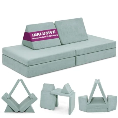 Abbildung von Linodino® Spielsofa Kindersofa aus Schaumstoff Bausteine für Kinder &amp; Kuschelecke im Kinderzimmer [OHNE Harte Teile] 10 Farben zur Wahl Eisblau
