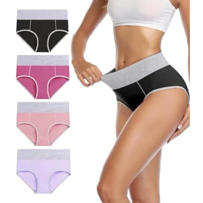 Abbildung von wirarpa Unterhosen Damen Unterwäsche Baumwolle Taillenslip High Rise Slip 4er Pack Größe XXL