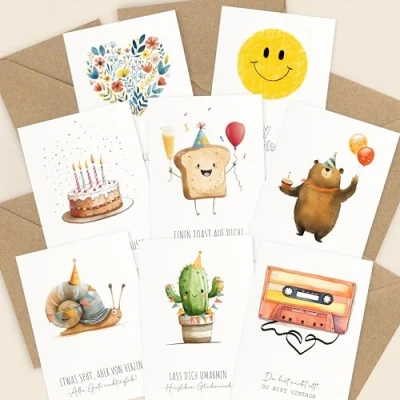 Abbildung von LOViLEE® 10x Geburtstagskarten Set mit Umschlag &amp; Stickern Glückwunschkarten Geburtstag, Happy Birthday Karte Grußkarten Geburtstagskarte Frau, Mann Klappkarten 3