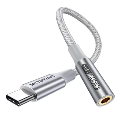 Abbildung von MOSWAG USB Typ C auf 3.5mm Kopfhörer Jack Adapter, Audio Aux Dongle Kabel für Samsung Galaxy S23 S22 S21 S20 Ultra S20+ Note 20 10 S10 S9 Plus, Pixel 4 3 2 XL, ipad Pro und mehr