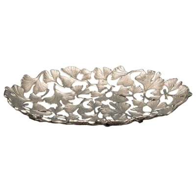Abbildung von riess ambiente Dekoschale GINKGO LEAFS 50cm silber (Einzelartikel, 1 St), Wohnzimmer · Schale Handarbeit Boho