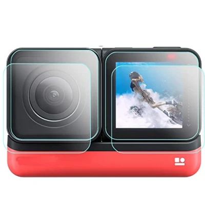 Abbildung von Komet 360 ONE RS Displayschutzfolie kompatibel für Insta360 R/RS Action Kamera 4K Weitwinkel, gehärtete Glasfolien (2 Stück Objektiv und 2 LCD Bildschirm)