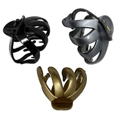 Abbildung von Octopus Kunststoff Haar Klaue Clip Schmetterling Stier Hund Design, großer Griff für dickes (3er Set (Schwarz/Grau/Gold))