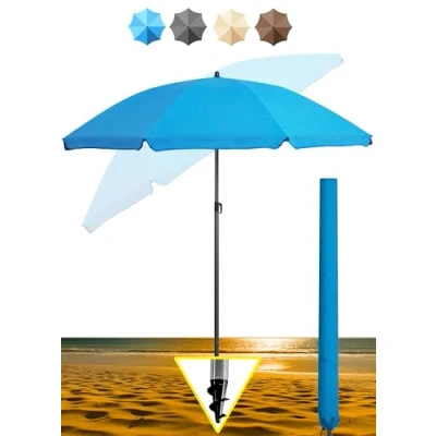 Abbildung von Menz Strandschirm, inkl. Hülle UPF 50+ Sonnenschirm Strand, Strandschirm windfest stabil, Gartenschirm, Balkon 180 cm, Schirm in Blau
