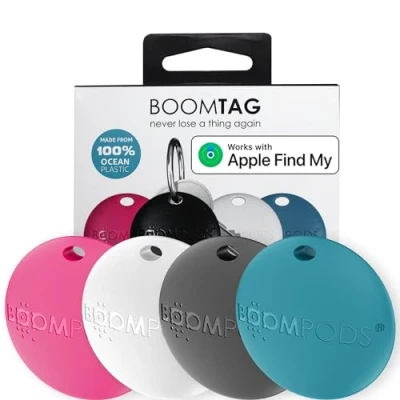 Abbildung von Boompods Boomtag Bluetooth Key Finder 4er Pack Schlüsselfinder, Mini Smart Tracker Tag kompatibel mit Apple Wo ist? App, für Schlüssel/Brieftasche/Gepäck GPS Tracking, nachhaltig hergestellt