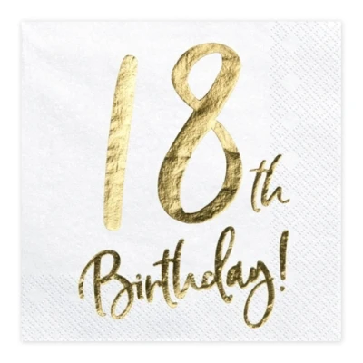 Abbildung von partydeco Papierserviette, Servietten 18. Geburtstag 33x33cm 20 Stück, weiß / gold