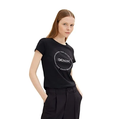 Abbildung von TOM Tailor Denim Round LOGO Tshirt print Deep black, Damen, Größe: Small, black