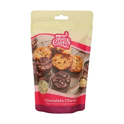 Abbildung von FunCakes Schokoladen Chunks Weiß: köstliche, stabile Schokoladenchips zum Backen von Kuchen, Cupcakes, Muffins oder Keksen, hergestellt aus echter belgischer Schokolade, Halal. 350 g.