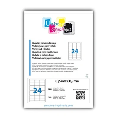 Abbildung von 2400 Etiketten, 63,5 x 33,9 mm, L7159, Mehrzweck Etikett für Drucker, 100 Bögen mit 24 Etiketten (L7159), Beutel Stück, Hersteller: Universum Grafik®, Rechnung ausgewiesener MwSt