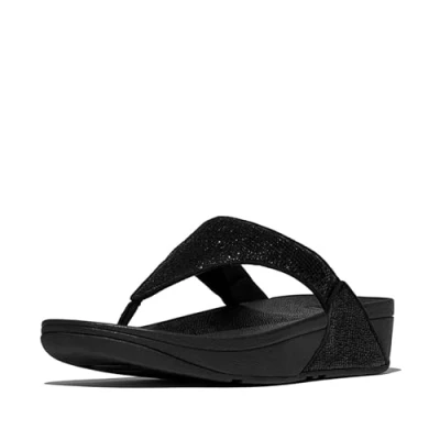 Abbildung von Fitflop Dianette &quot;LULU CRYSTAL EMBELLISHED TOE POST SANDALS HOTFIX&quot;, Keilabsatz, Sommerschuh, Zehentrenner mit weichem Zehensteg