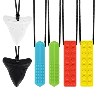 Abbildung von CLDY Kaukette für Kinder, 6 Stück Sensory Kauen Halskette, Kau Charm, Beißring aus Silikon BPA frei, Autismus Spielzeug Jungen und Mädchen, perfekt Kinder mit ADHS, Beißende, Fingernägel