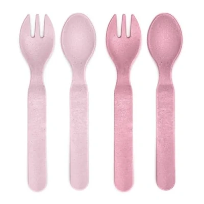 Abbildung von reer Growing Kinder Besteck Set 4 Stück, 2 Löffel und Gabel, nachhaltiger Rohstoff, melaminfrei, rosa