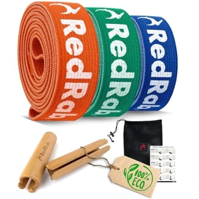 Abbildung von Red Rab Resistance Bands Widerstandsbänder Krafttraining Fitnessband einzeln oder im Set mit Holzgriffen Band, Klimmzug Bänder, Pull Up Widerstandsband Fitness