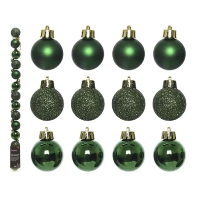 Abbildung von Decoris season decorations Weihnachtsbaumkugel, Weihnachtskugeln Kunststoff 3cm 14er Set Piniengrün