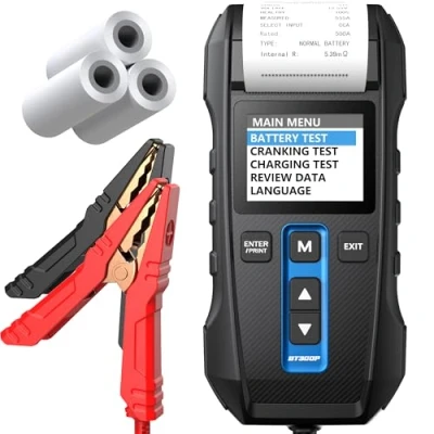 Abbildung von 12V 24V Batterietester kfz mit Drucker TOPDON BT300P, 100 2000 CCA Automatischer Lasttester für Batterie /Anlass /Ladesystemtest, Autobatterietester Auto Motorrad SUV LKW Boot