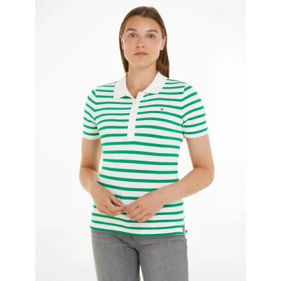 Abbildung von Tommy Hilfiger 1985 Stripe Poloshirt, Damen, Größe: Medium, Breton ecru olympic green