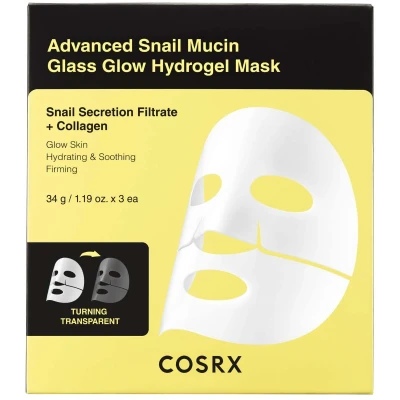 Abbildung von COSRX Advanced Snail Mucin Glass Glow Hydrogel Mask 3 EA with Serum, Self Care, Overnight Mask, Face Masks for Dry, Sensitive Skin, Korean Skincare