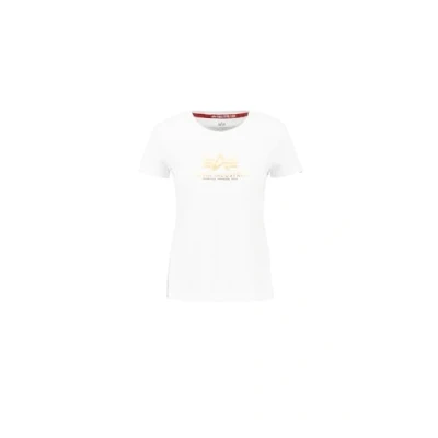 Abbildung von Alpha Industries NEW FOIL Print Tshirt print, Damen, Größe: XS, White/metal gold