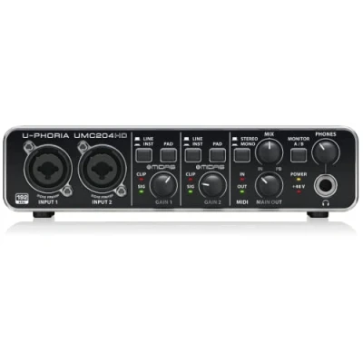 Abbildung von Behringer UMC204HD Audiophiles 2x4, 24 Bit/192 kHz USB Audio/MIDI Interface mit Midas Mikrofonvorverstärkern