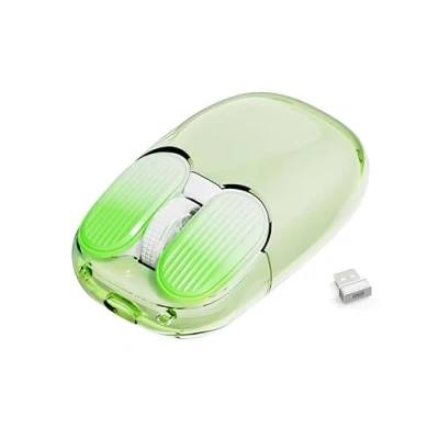 Abbildung von MAMBASNAKE kabellose Maus,2.4GHz mit Mini Empfänger,niedliche leise Maus,transparente Hülle,7 RGB Licht,1600 DPI optisches Tracking,tragbare 400mAh wiederaufladbare geräuschlose Mäuse(grün)