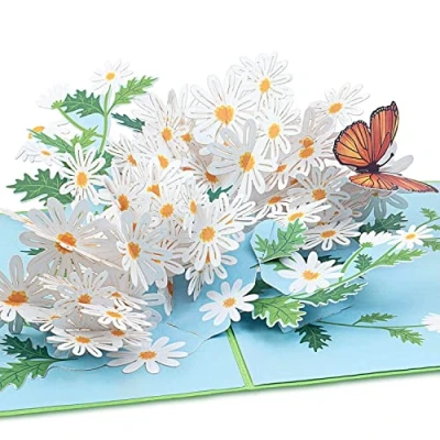 Abbildung von papercrush® Pop Up Karte Blumen „Gänseblümchen mit Schmetterling“ 3D Blumenkarte für Frauen (best Freundin, Kollegin), Glückwunschkarte zum Geburtstag Mama und Oma, Gutscheinkarte Gärtnerin