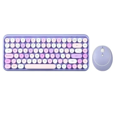Abbildung von Perixx PERIDUO 713PP ES Set de ratón y Mini teclado inalámbrico 2.4 GHz, Teclas redondas Estilo Retro, para PC Tablet, Morado Pastel, Español QWERTY