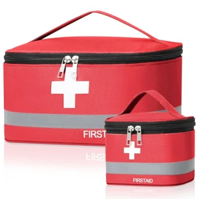 Abbildung von Cozary 2 Stück Erste Hilfe Set, Große &amp; Klein Reiseapotheke, Wasserdicht Medikamententasche, Reiseapotheke Tasche Leer Outdoor für Schule, Reisen, Camping, Wandern Rot