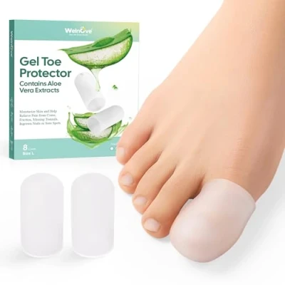 Abbildung von Welnove 8x Silikon Zehenkappen mit Aloe Vera Schutz für Hühneraugen, Blasen &amp; Hammerzehen Bei eingewachsenen Nägeln Ballenschmerzen(8L, Klare)
