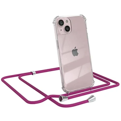 Abbildung von EAZY CASE Handykette kompatibel mit iPhone 13 Handyhülle Umhängeband, Handykordel Schutzhülle, Silikonhülle, Hülle Band, Stylische Kette für Smartphone, Pink
