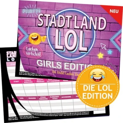 Abbildung von KARTENVERSAND24 Stadt Land LOL Girls Edition Geschenk für Mädchen Geschenkideen Teenager Spiel Nicht lachen Spiele Fluss Challenge wer lacht verliert Frau ab Jahren JGA (LOL Girls)