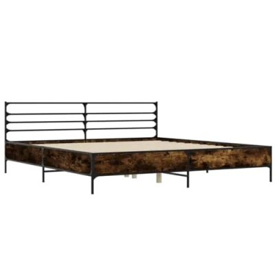 Abbildung von vidaXL Bettgestell, Bett Doppelbett mit Kopfteil, Bettrahmen Lattenrost, Schlafzimmerbett, Räuchereiche 180x200cm Holzwerkstoff Metall