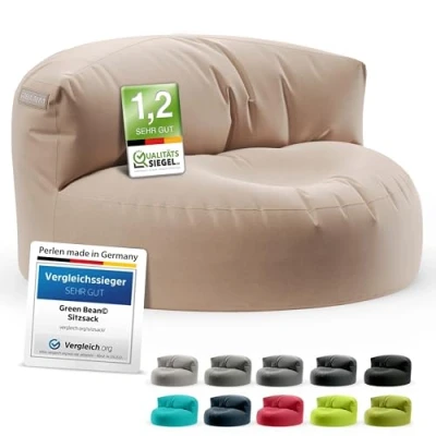 Abbildung von Green Bean Sitzsack Outdoor &amp; Indoor Sofa mit EPS Perlen Füllung (mit Rückenlehne, wasserabweisender abwaschbarer Bezug), Couch Sitzmöglichkeit Gartenliege Rückenlehne