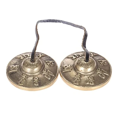 Abbildung von Zimbel Tibetische Meditations Tingsha Zimbeln mit Buddhistischen Glückssymbolen, Chinesische Deko, yoga Glockenspiel Schlaginstrument Spirituelle Geschenke