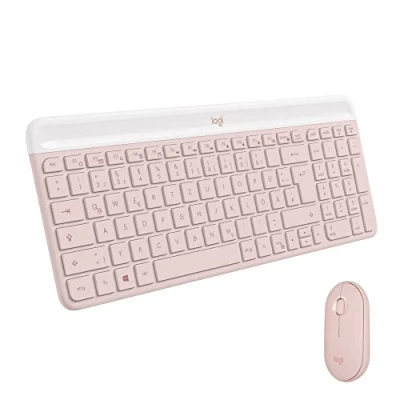 Abbildung von Logitech MK470 Slim Combo Kabelloses Tastatur Maus Set Modernes, kompaktes Layout, Extrem leiser, 2,4 GHz USB Empfänger, Plug n&#039;Play Konnektivität US QWERTY Layout Rosa
