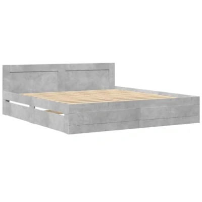 Abbildung von vidaXL Bettgestell, Bett mit Kopfteil, Bettrahmen Lattenrost, Doppelbett Schlafzimmerbett Stauraum, Betongrau 200x200cm Holzwerkstoff