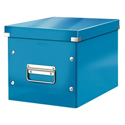 Abbildung von Leitz WOW Click &amp; Store Aufbewahrungsbox mit Griffen, Würfelform mittelgroß passend für Wohnzimmer oder Büro, stabil und faltbar, Blau, 61090036