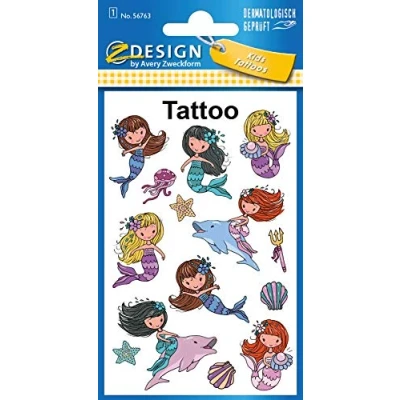 Abbildung von AVERY Zweckform 14 Tattoos Kinder Meerjungfrau (Temporäre Tattoos, wasserfeste Kindertattoos, hautfreundliche Klebetattoos, Aufkleber für Mädchen Mitgebsel Kindergeburtstag Party) 56763