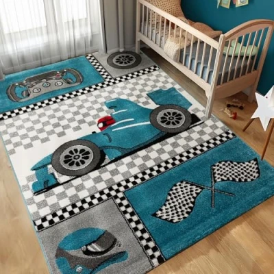 Abbildung von Kinderteppich Rennwagen, Carpettex, Läufer, Höhe: 11 mm, Rennwagen Teppich Baby Kinderzimmer Pflegeleicht