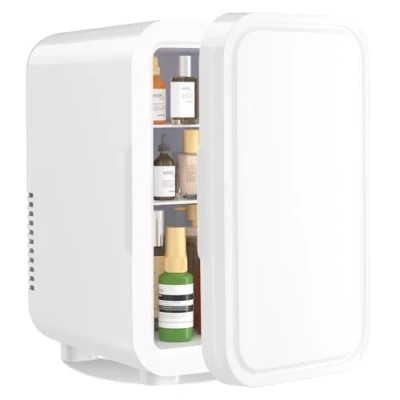 Abbildung von YASHE Mini Kühlschrank, 6 Liter/8 Dosen, 220240 V AC/DC, tragbarer thermoelektrischer Kühler, Kühlschränke für Schlafzimmer, Hautpflege, Getränke, Büro, Wohnheim und Auto, weiß