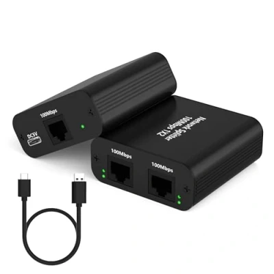 Abbildung von 100Mbps Ethernet Splitter 1 auf 2 High Speed LAN Splitter, RJ45 Switch Port Netzwerk mit USB Stromkabel für Cat 5/5e/6/7/8 [2 Geräte gleichzeitig vernetzt]