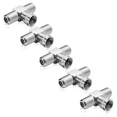 Abbildung von conecto Sat T Stück 1 mal F Stecker auf 2 Buchse, Verteiler für Verkabelungen (5 Stück)
