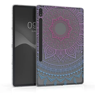 Abbildung von kwmobile Schutzhülle kompatibel mit Samsung Galaxy Tab S7 Plus Hülle Silikon Tablet Cover Case Indische Sonne Blau Pink Transparent