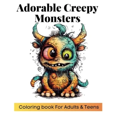 Abbildung von Adorable Creepy Monsters: Coloring Book For Adults &amp; Teens Cute and Scary Mini Monsters, Fantasy Animals MindfulnessRelaxation Stress Relief