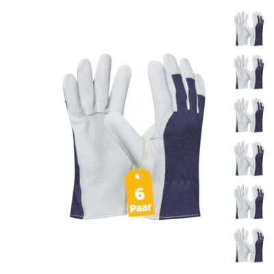 Abbildung von Gebol Eco Driver Arbeitshandschuhe mit Handinnenfläche aus Leder hoher Widerstandsfähigkeit Lederhandschuhe für Herren Größe XXL (Gr 11) Blau Weiß 6 Paar Multipack