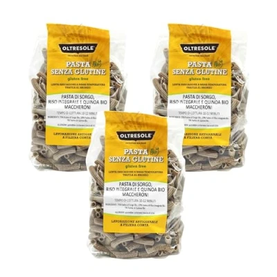 Abbildung von Oltresole, Pasta aus Bio Sorghum, Reis und Quinoa, Format Sedani, mit Vollkornmehl weißem vegan, glutenfrei, 3er Packung à 350 g