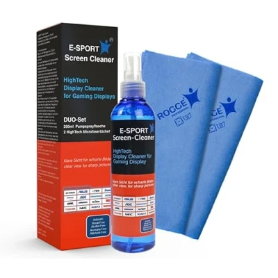 Abbildung von E Sport Screen Cleaner, 250ml HighTech Display Cleaner für Gaming Displays inkl. 2 ROGGE + Vileda Prof. Microfasertücher 38x40cm.