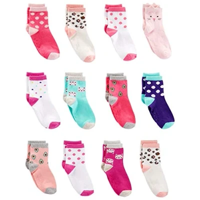 Abbildung von Simple Joys by Carter&#039;s Unisex 12 Pack Crew Socken, Avocados/Katze/Punkte/Tiermuster, 4 5 Jahre (12er Pack)